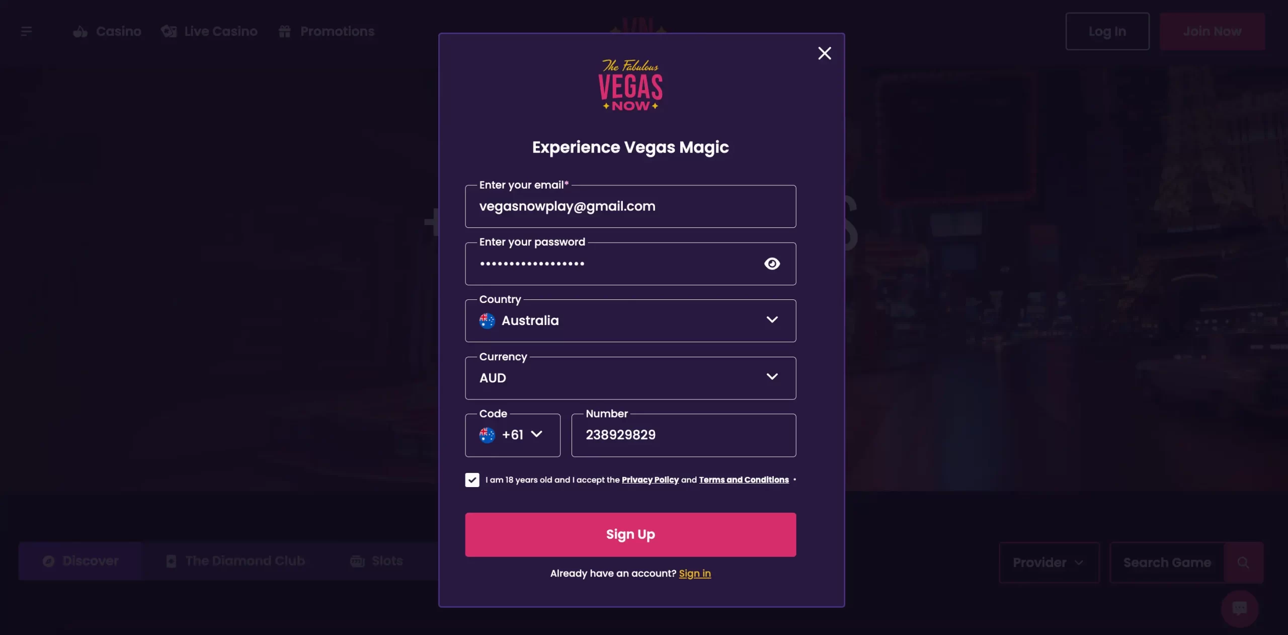 vegasnow promo code